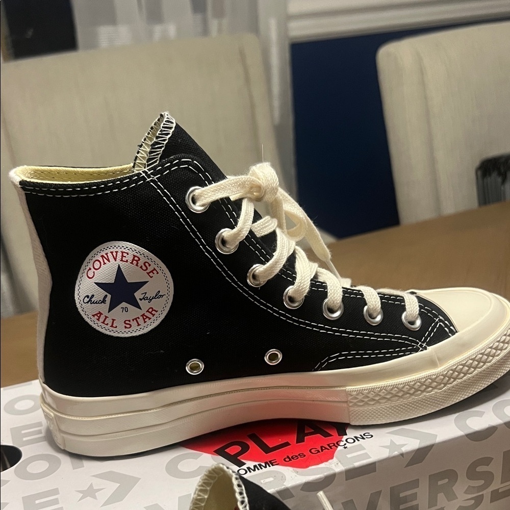 NWT CDG Converse Comme des Garcons Chucks Black White Red Heart W12/M10 - Picture 4 of 10